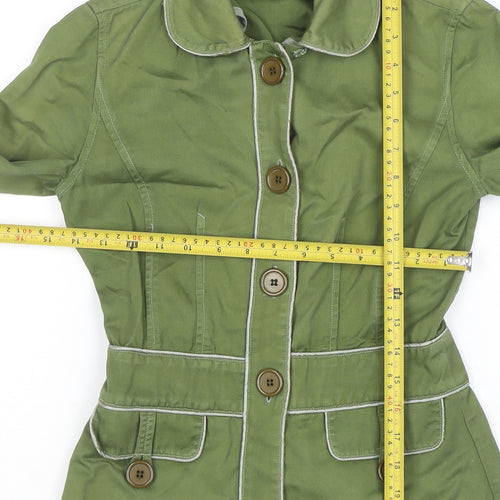 Warehouse Women’s Green Cotton Belted Button Jacket Size 8