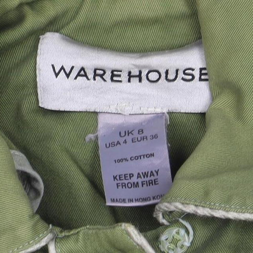 Warehouse Women’s Green Cotton Belted Button Jacket Size 8