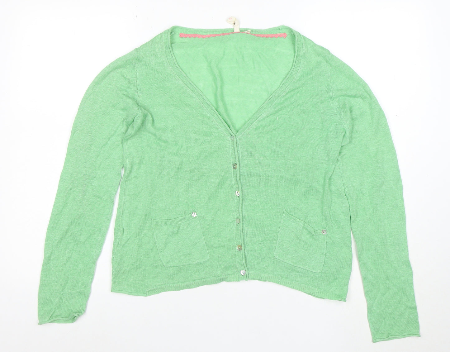 Miss Selfridge Women’s Green Linen V-Neck Cardigan Size 12
