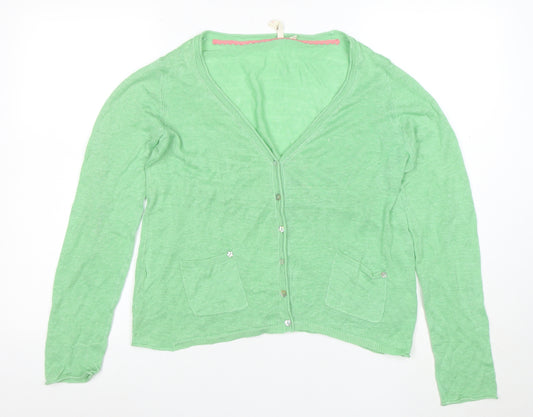 Miss Selfridge Women’s Green Linen V-Neck Cardigan Size 12
