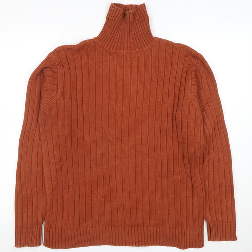 Hawkshead Men’s Brown Roll Neck Ribbed Cotton Jumper Size L