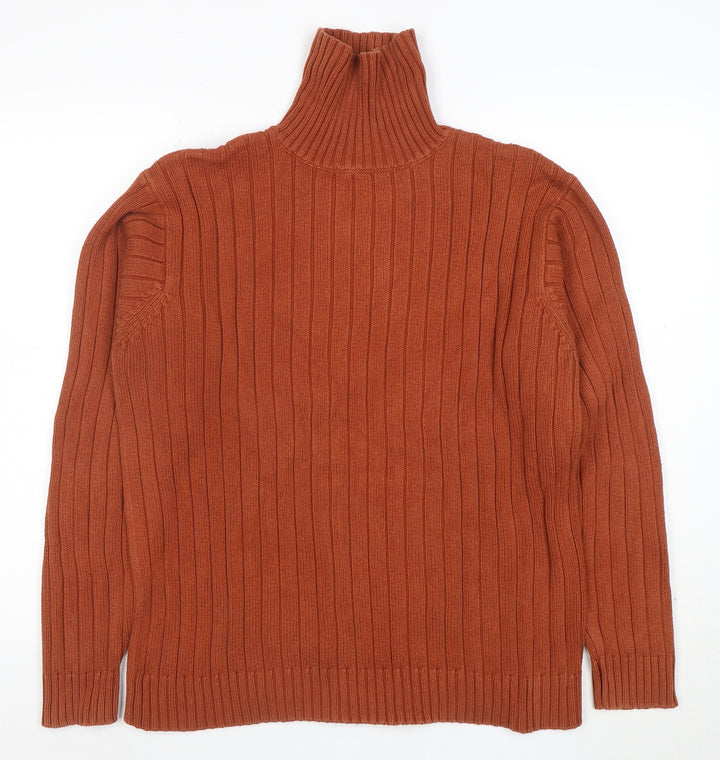 Hawkshead Men’s Brown Roll Neck Ribbed Cotton Jumper Size L