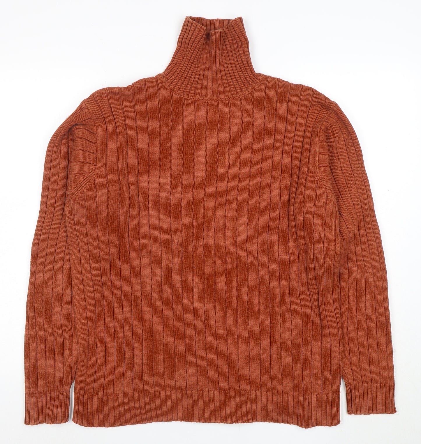 Hawkshead Men’s Brown Roll Neck Ribbed Cotton Jumper Size L