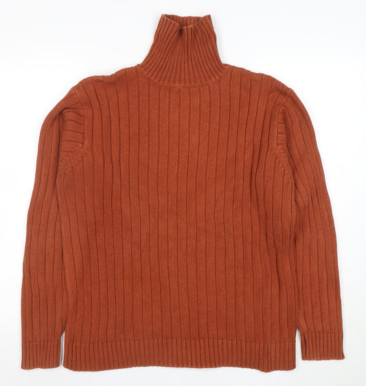Hawkshead Men’s Brown Roll Neck Ribbed Cotton Jumper Size L