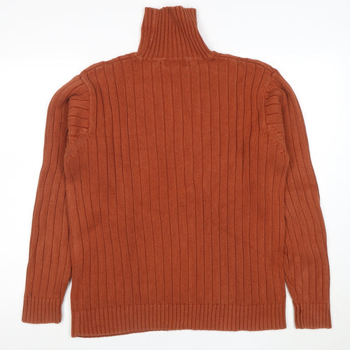 Hawkshead Men’s Brown Roll Neck Ribbed Cotton Jumper Size L