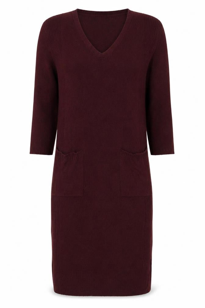 River Island Women Red Knit Jumper Dress Size S Long Sleeve V-Neck