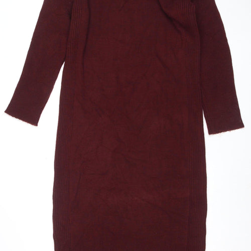 River Island Women Red Knit Jumper Dress Size S Long Sleeve V-Neck