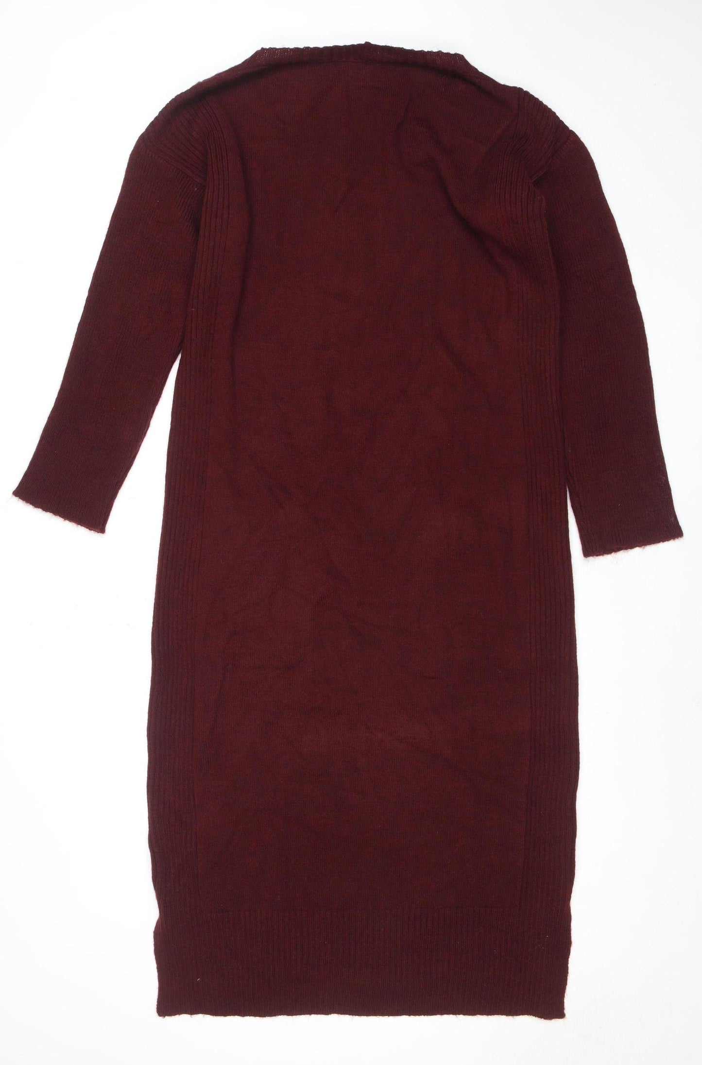 River Island Women Red Knit Jumper Dress Size S Long Sleeve V-Neck