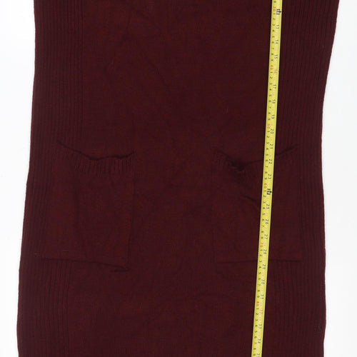 River Island Women Red Knit Jumper Dress Size S Long Sleeve V-Neck