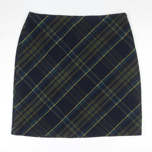 Isle Women Blue Check Wool Blend Knee Length Pencil Skirt Size 18