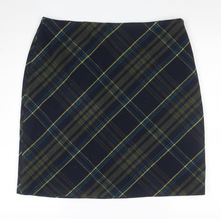 Isle Women Blue Check Wool Blend Knee Length Pencil Skirt Size 18