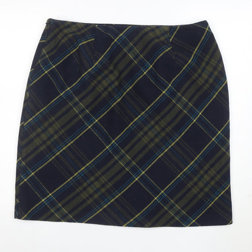 Isle Women Blue Check Wool Blend Knee Length Pencil Skirt Size 18