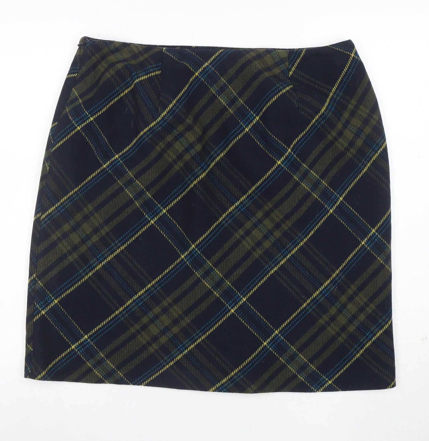 Isle Women Blue Check Wool Blend Knee Length Pencil Skirt Size 18