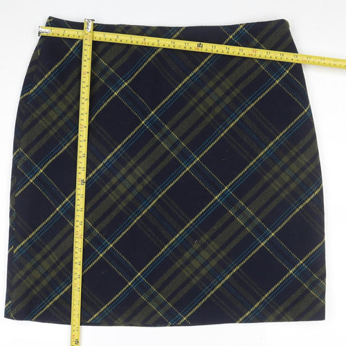 Isle Women Blue Check Wool Blend Knee Length Pencil Skirt Size 18