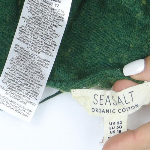 Seasalt Women Green Wool Cotton Jersey A-Line Dress Size 22