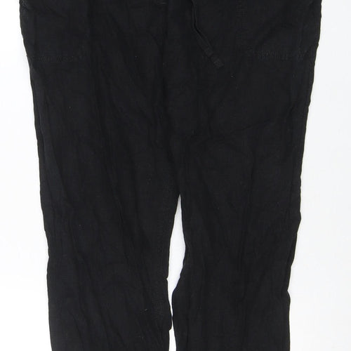 Next Women Black Linen Blend Casual Trousers Size 16 Regular