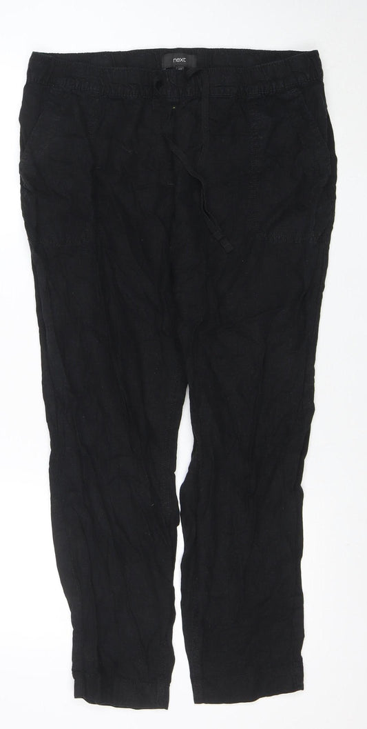 Next Women Black Linen Blend Casual Trousers Size 16 Regular