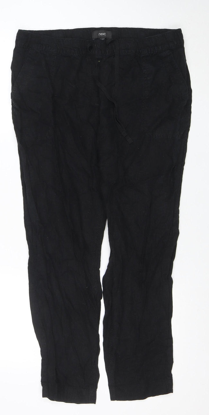 Next Women Black Linen Blend Casual Trousers Size 16 Regular