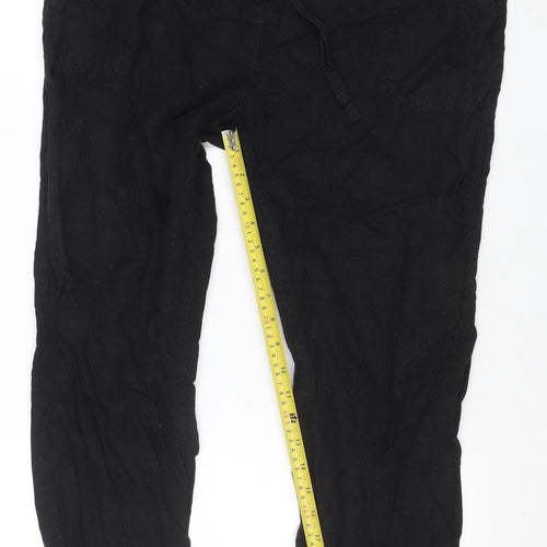 Next Women Black Linen Blend Casual Trousers Size 16 Regular