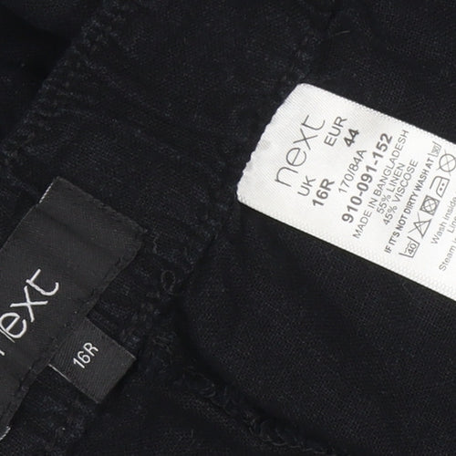 Next Women Black Linen Blend Casual Trousers Size 16 Regular