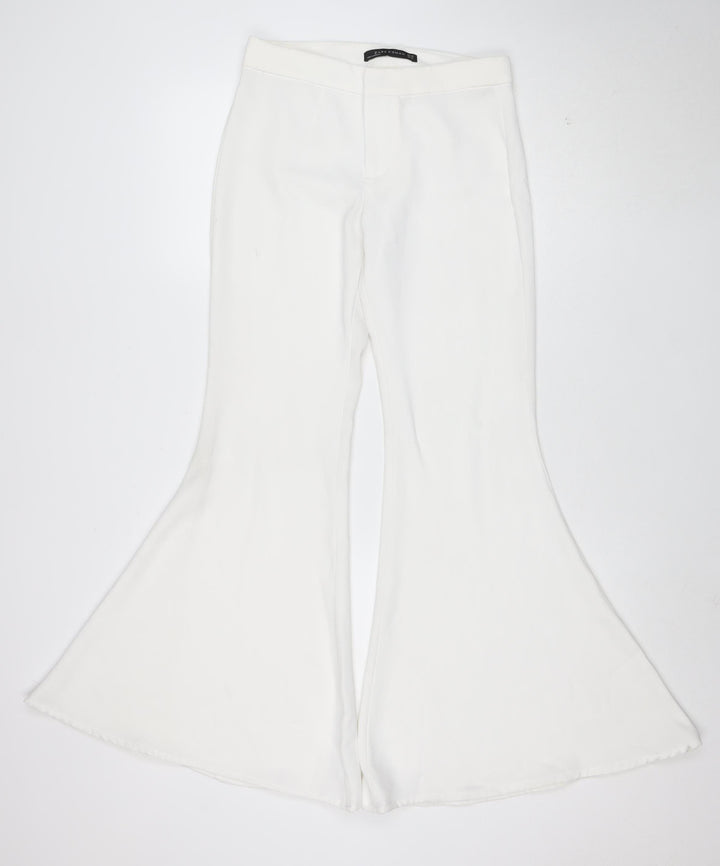 Zara Woman White Flared Trousers XS Women's Elegant Wide-Leg Pants
