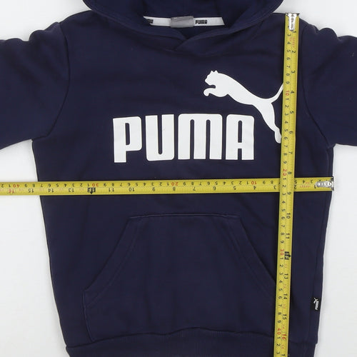 Puma Boys Navy Blue Pullover Hoodie 7-8 Years Logo Print Cotton Blend
