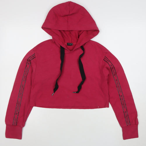 Bershka Womens Red Cropped Hoodie Size S StartMoving Drawstring Casual