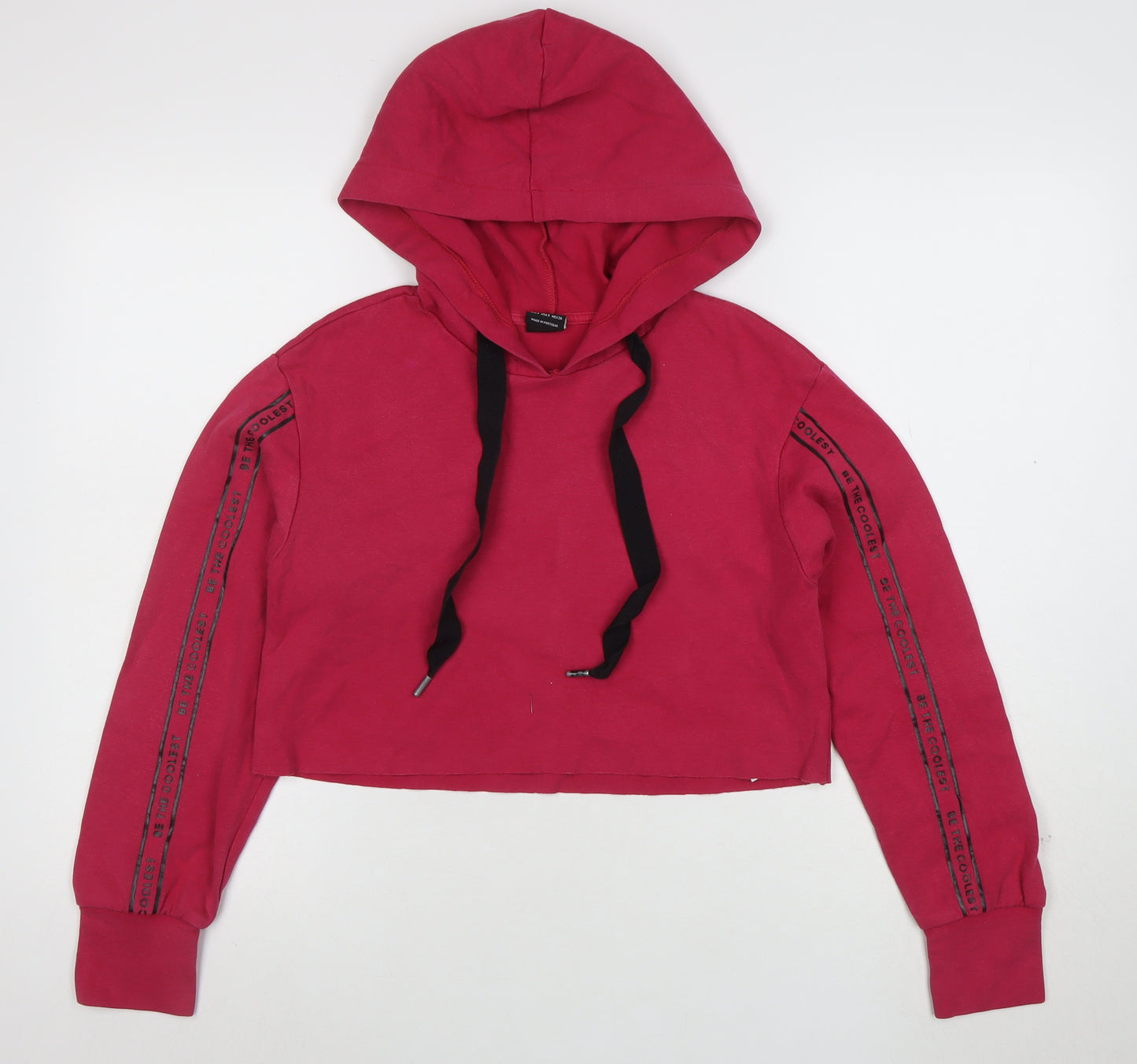 Bershka Womens Red Cropped Hoodie Size S StartMoving Drawstring Casual