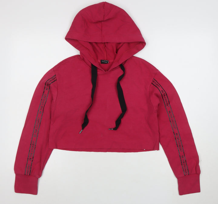 Bershka Womens Red Cropped Hoodie Size S StartMoving Drawstring Casual
