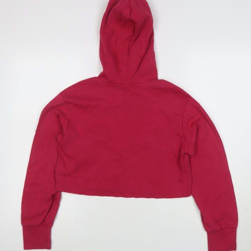 Bershka Womens Red Cropped Hoodie Size S StartMoving Drawstring Casual