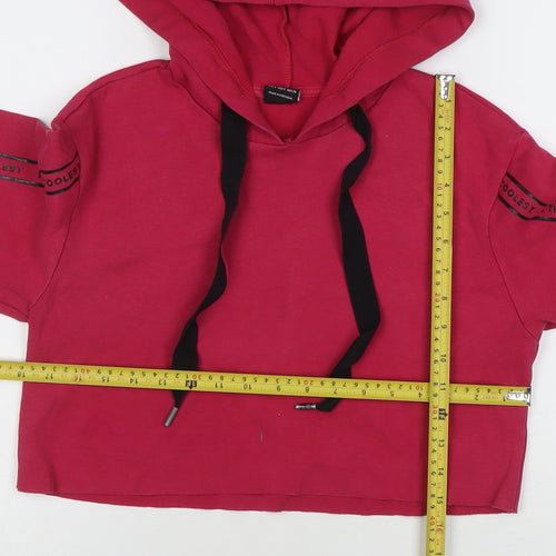 Bershka Womens Red Cropped Hoodie Size S StartMoving Drawstring Casual