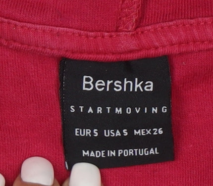Bershka Womens Red Cropped Hoodie Size S StartMoving Drawstring Casual