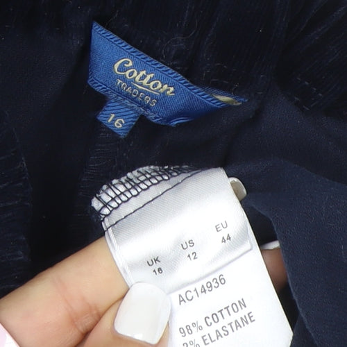 Cotton Traders Women Blue Size 16 Velvet Elastic Waist Trousers