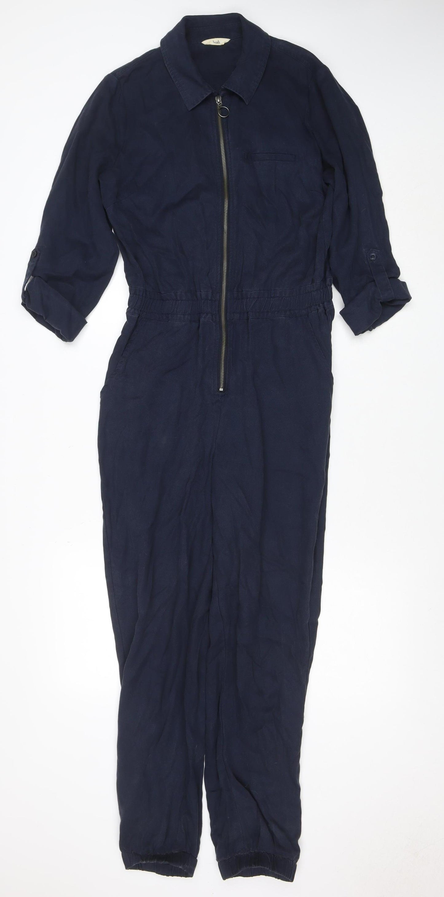 Hush Women Navy Blue Lyocell Zip Front Jumpsuit Size 6