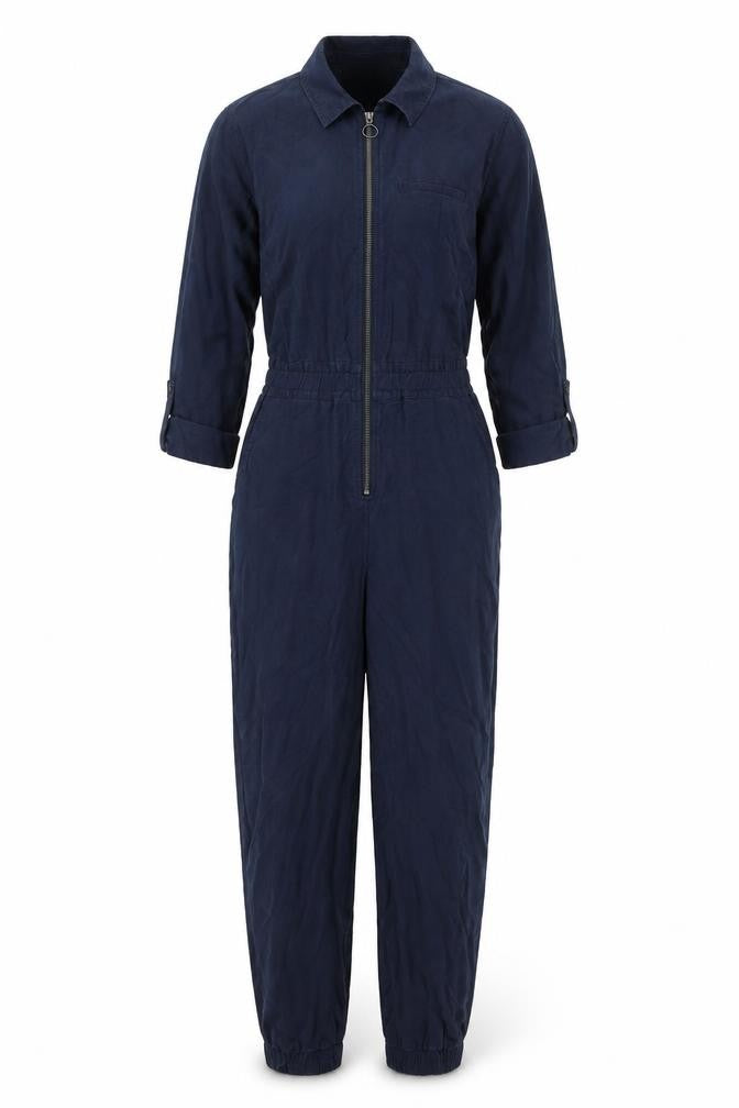 Hush Women Navy Blue Lyocell Zip Front Jumpsuit Size 6
