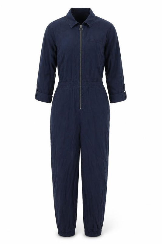 Hush Women Navy Blue Lyocell Zip Front Jumpsuit Size 6