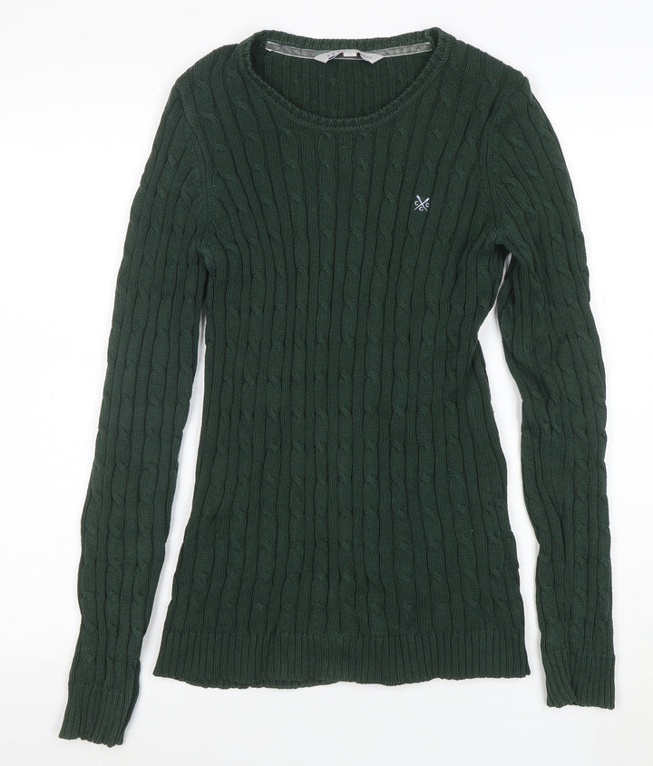 Crew Clothing Co. Women's Green Size 12 Cable-Knit Cotton Jumper