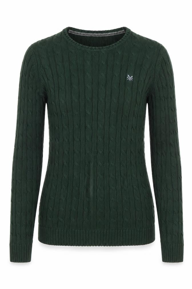 Crew Clothing Co. Women's Green Size 12 Cable-Knit Cotton Jumper