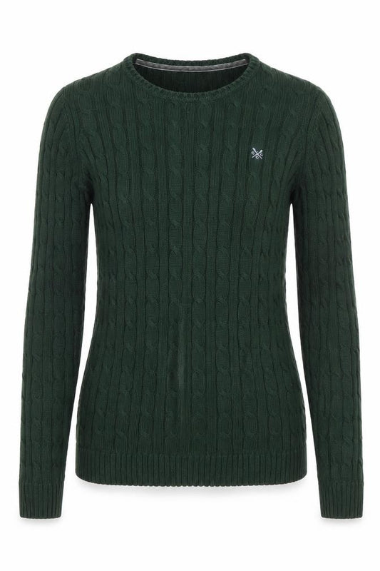 Front view of Crew Clothing Women's Green, size 12, Cable-Knit Cotton Jumper