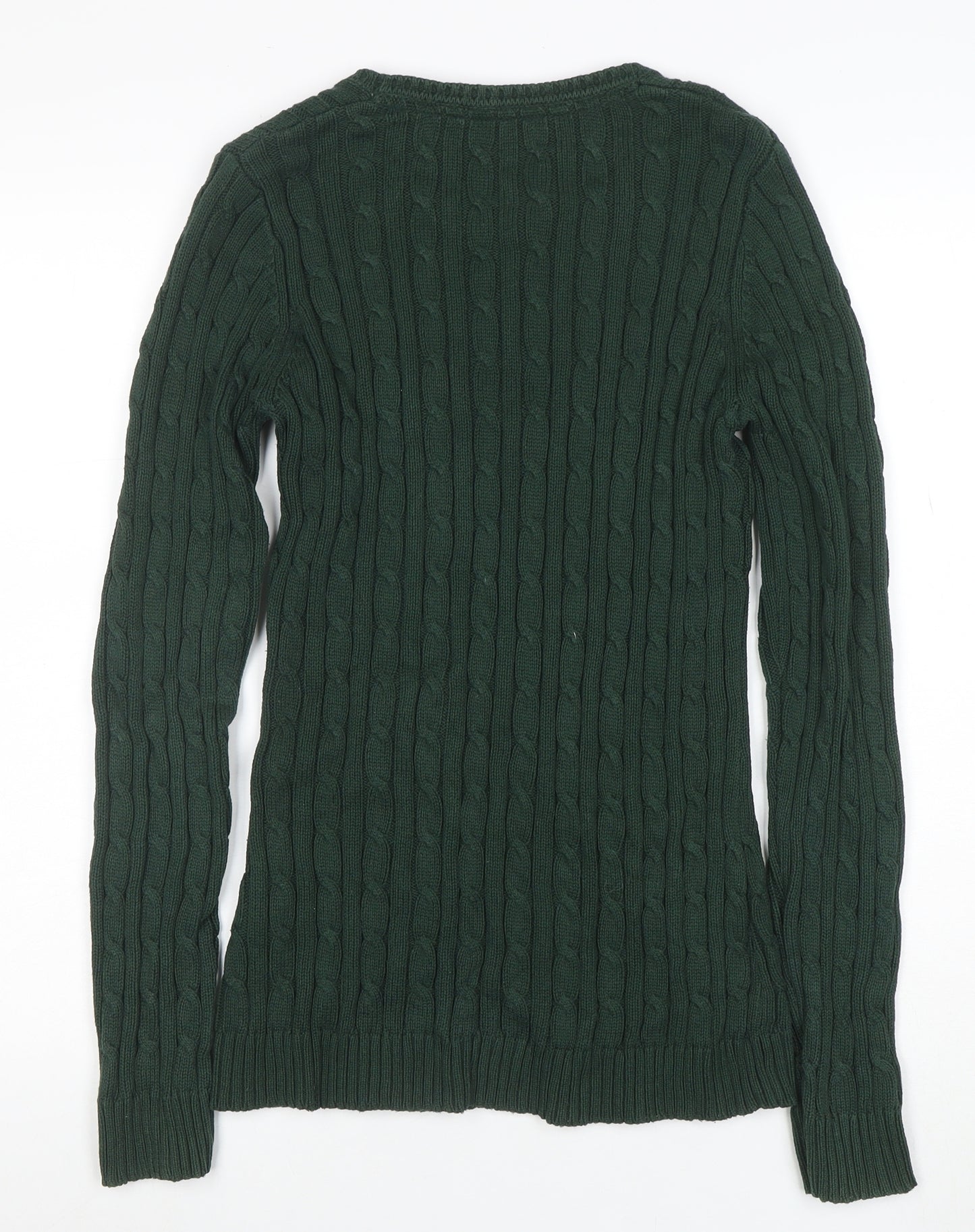 Crew Clothing Co. Women's Green Size 12 Cable-Knit Cotton Jumper