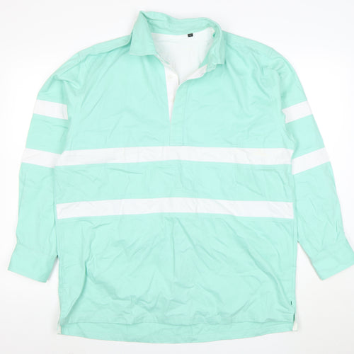 The Cotton Shirt Company Men's Green Long Sleeve Rugby Polo L