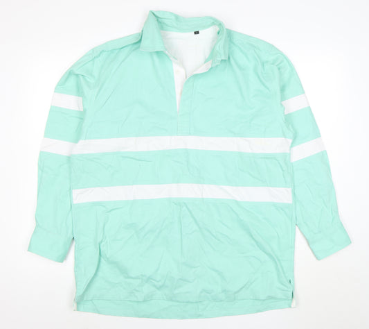 The Cotton Shirt Company Men's Green Long Sleeve Rugby Polo L