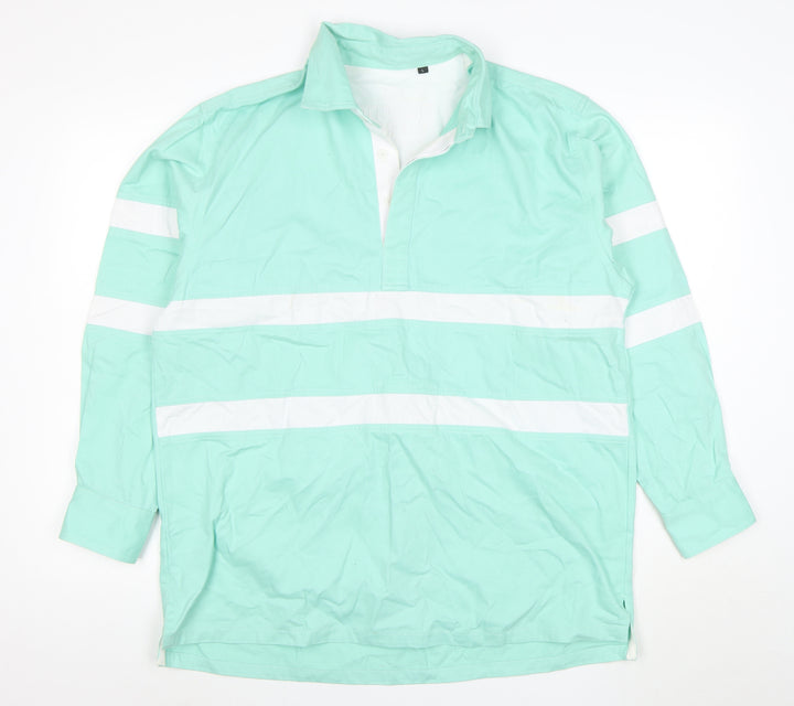 The Cotton Shirt Company Men's Green Long Sleeve Rugby Polo L