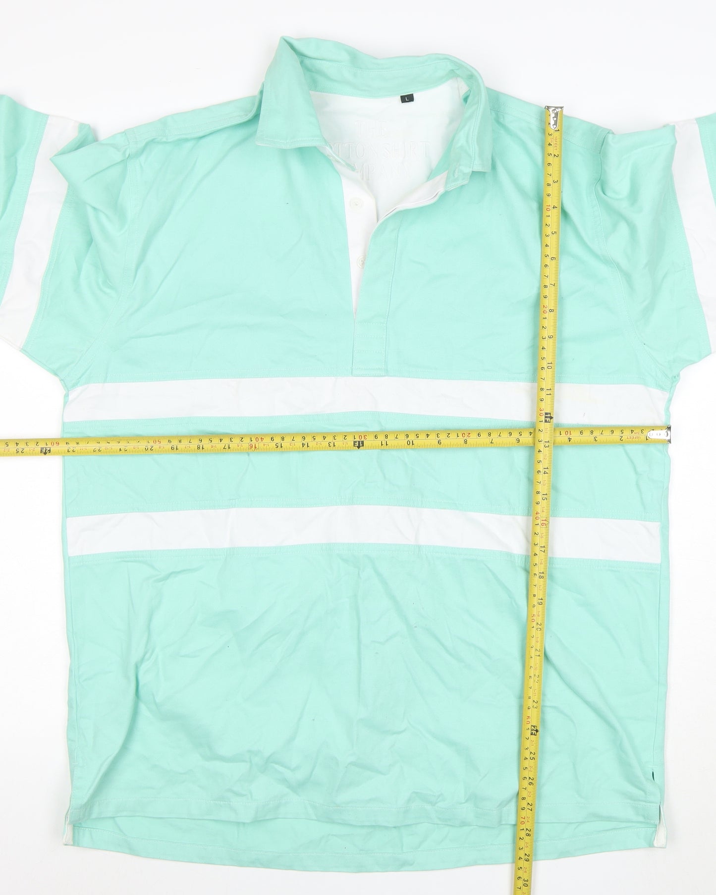 The Cotton Shirt Company Men's Green Long Sleeve Rugby Polo L