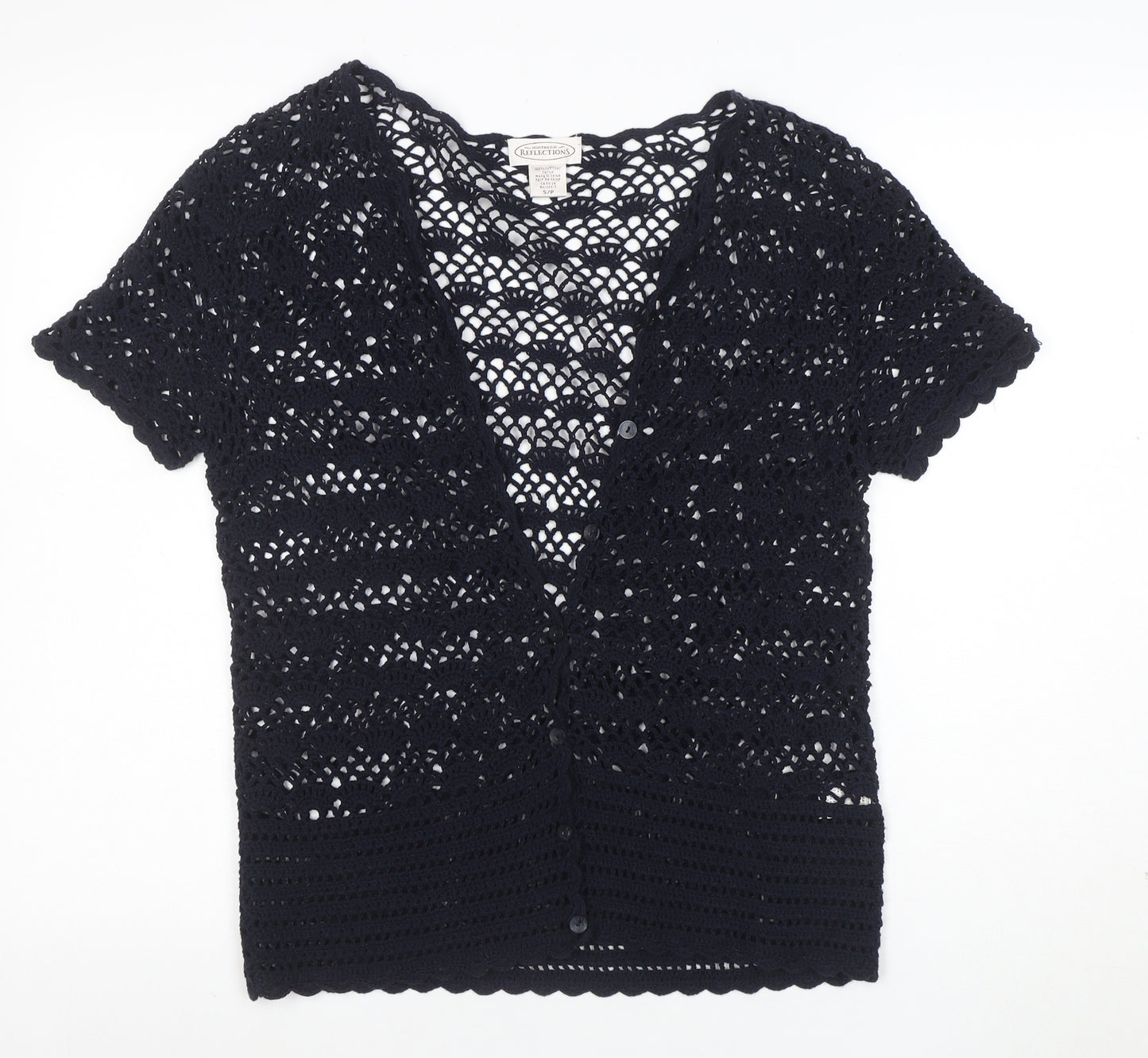 Northern Reflections Womens Black Crochet Cotton Short Sleeve Blouse S