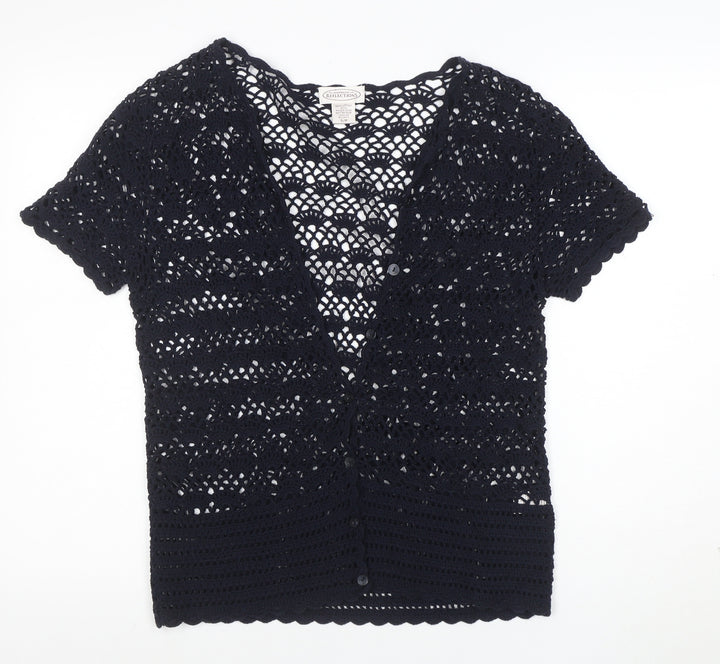 Northern Reflections Womens Black Crochet Cotton Short Sleeve Blouse S