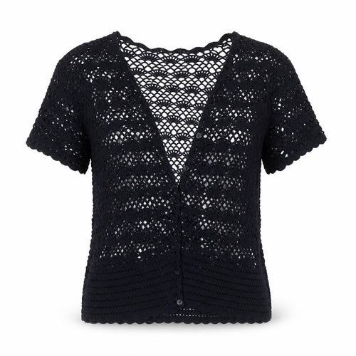 Northern Reflections Womens Black Crochet Cotton Short Sleeve Blouse S