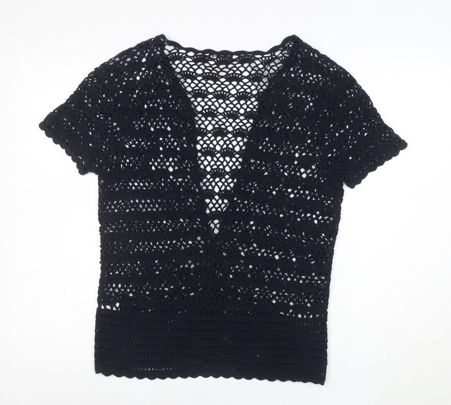 Northern Reflections Womens Black Crochet Cotton Short Sleeve Blouse S