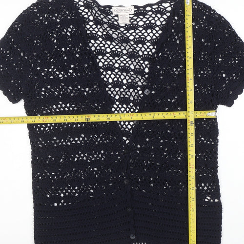 Northern Reflections Womens Black Crochet Cotton Short Sleeve Blouse S