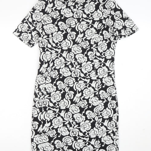 Wallis Women’s Black Floral Sheath Dress Size 10 Stretch Workwear